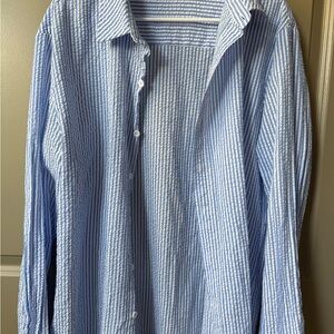 Light Blue & White Striped Men's Seersucker Shirt